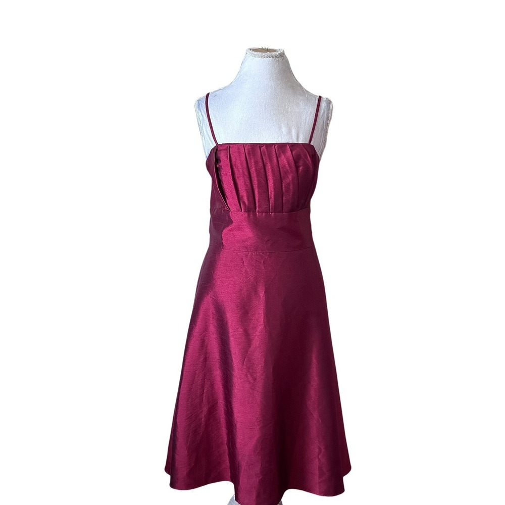 Vintage Watters & Watters Pleated A-Line Midi Dress 14 Burgundy Wine Formal Gala